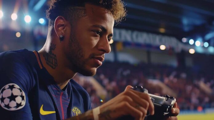 footballer playing football on playstation