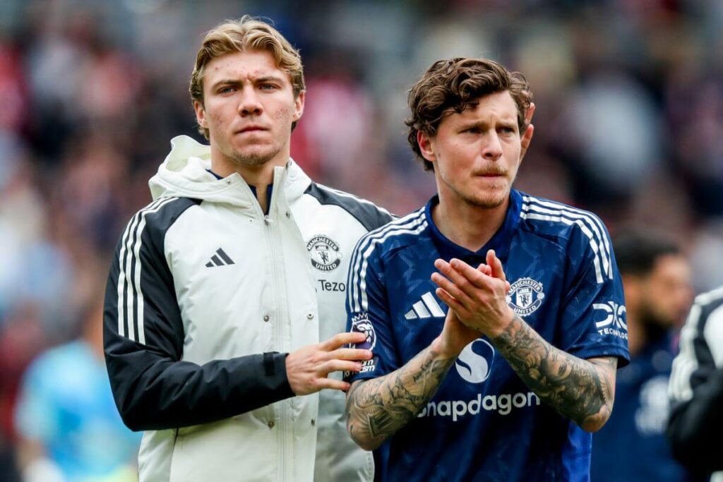 Tipping Point: The Immediate Future for United and Further Ahead 2 Rasmus Hojlund and Victor Lindelof of Manchester United look dejected after the teams defeat to Brentford v 4th May 2025