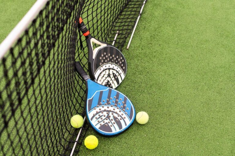 padel rackets on a court